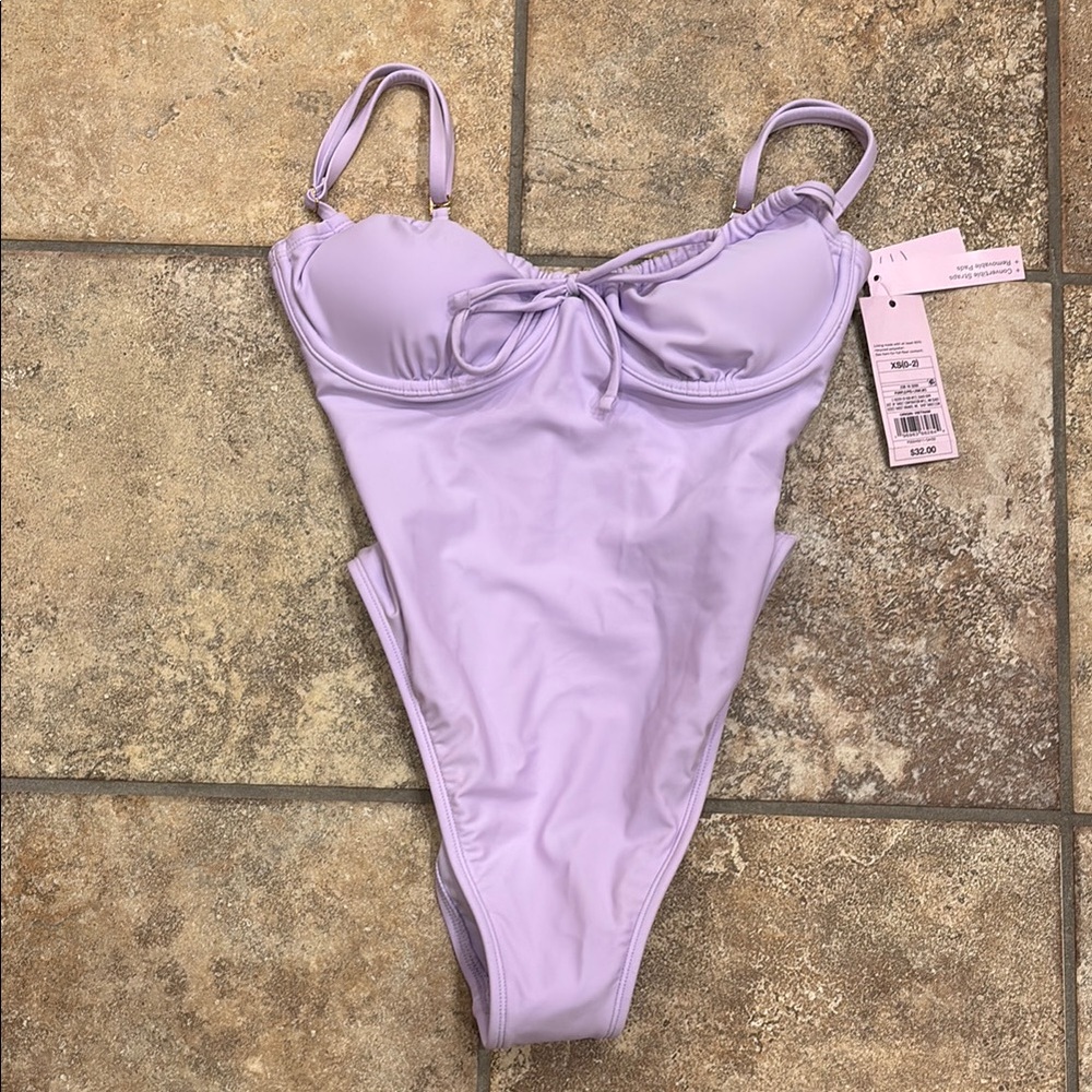 Wild Fable Purple One Piece Swimsuit with Sweetheart Neckline